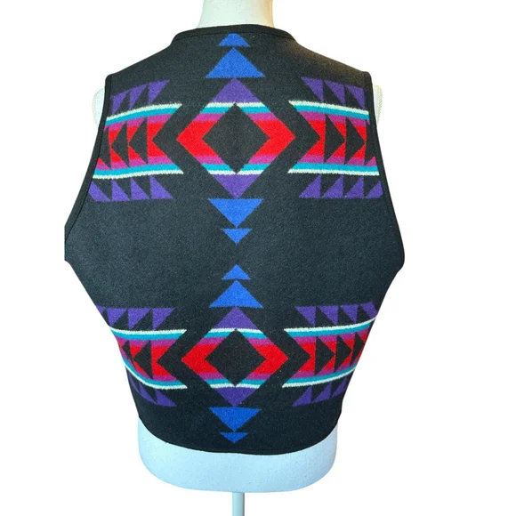 Vintage Knockabouts Pendleton Aztec Wool Vest Women's Sz Large Black Multicolor - Picture 2 of 11